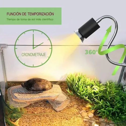 Lámpara Calor Terrario Reptiles - UVA/UVB - Portalámparas E27 Con Clip - Para Tortugas, Lagartos, Serpientes