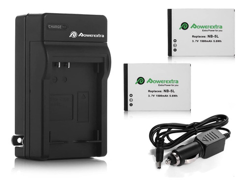 Powerextra 2 Pack De Batería Y Cargador Canon Nb-5l De