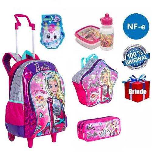 Kit Mochilete Barbie Aventura Original Tam G 2 Em 1 + Brinde