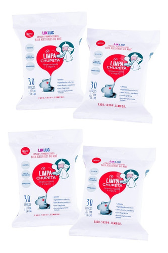 Kit Com 4 Lenços Umedecidos Limpa Chupeta ® Likluc Limpeza