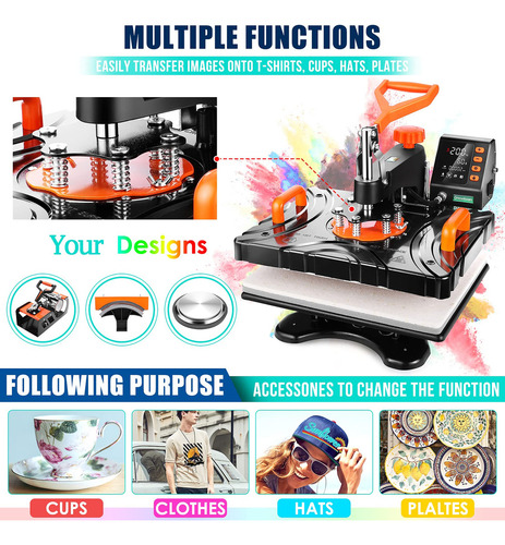 Akeydiy Máquina De Prensa De Calor 8 En 1 Mejorada Combinada Digital Multifuncional De Impresión De Camisetas Por Sublimación Máquina De De Calor De 12 X 15 Pulgadas, Máquina De