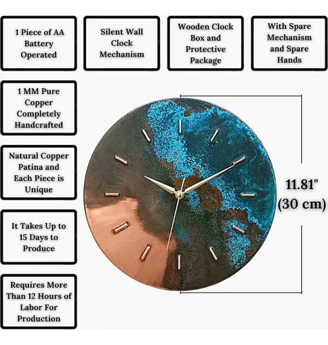 Imperio De Cobre 12 Pulgadas Turquesa Azul Verde Pátina Cobr