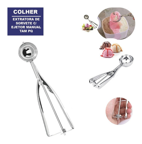 Imagem 1 de 7 de Colher Concha Sorvete Ejetor Manual 123útil Original Pequeno