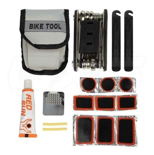 Kit Multi Herramienta+set Reparación Pinchazos Bici O Moto