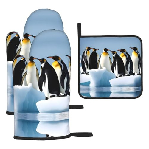 Penguins On The Iceberg - Juego De Manoplas Para Horno Y Sop