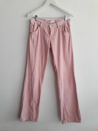 Pantalon De Corderoy Tiro Bajo Rosa Coco Rayado  Talle 28