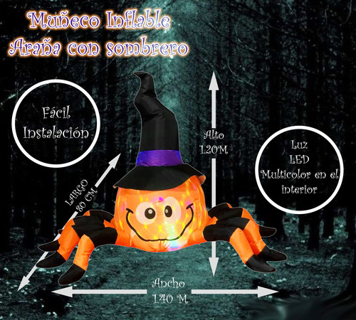 Figura Decorativa Inflable Halloween Araña Con Sombrero 1.2m