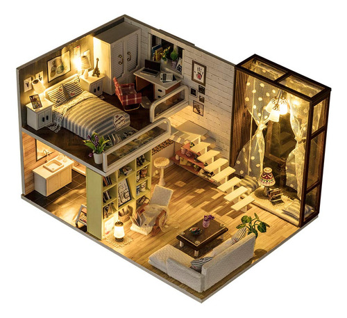 Casa De Muñecas Diy Miniature Dollhouse Kit Loft Bedroom - K