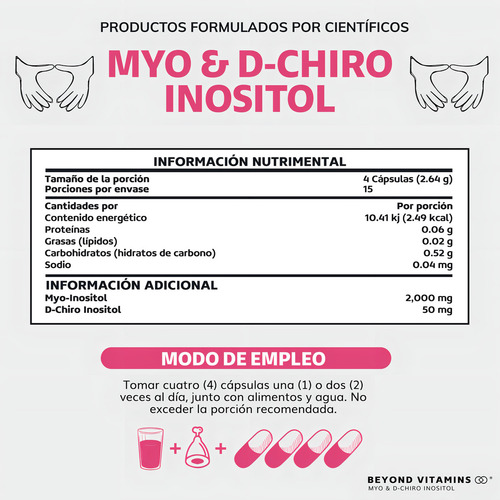 Inositol Capsulas 40:1 | Myo Y D-chiro Inositol 100% Puro Premium En Cápsulas Beyond Vitamins | Sin Sabor | Myo Inositol - Myo Y D-chiro Inositol Vegano | Vitaminas Mujer - 60 capsulas