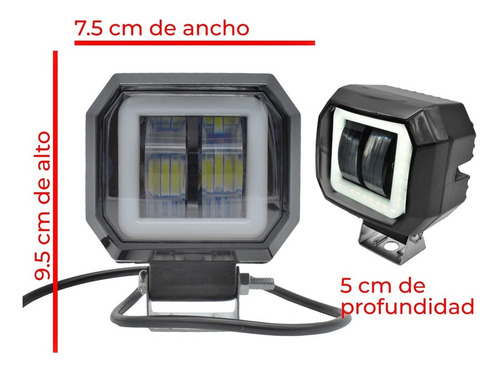 Juego Faros Led Cuadrados Con Lupa Estrobo Arillo Gel Blanco