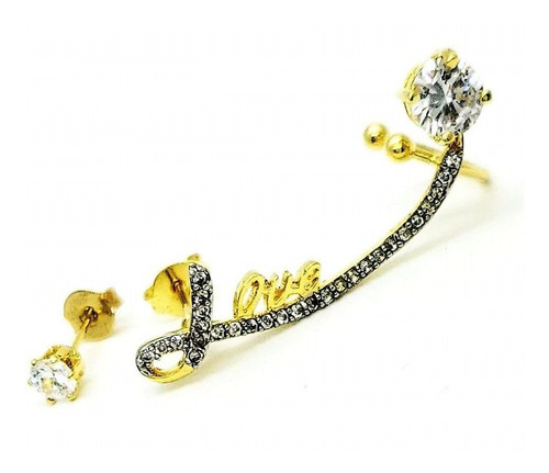 Brincos Ear Cuff Love Cravejados Banho De Ouro 18k 3800