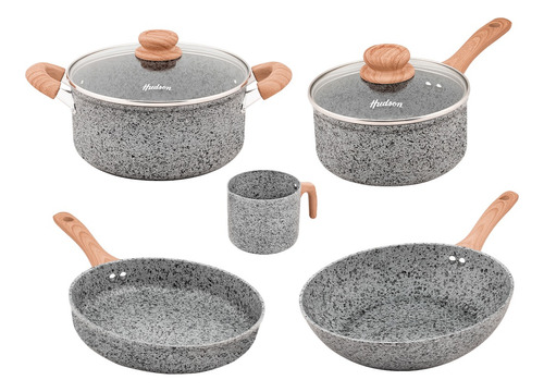 Set 7 Pzas Bateria Jarro Wok Aluminio Granito Forjado Stone