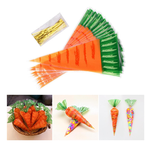 Bolsas De Dulces De Cono En Forma De Zanahoria 20 Piezas