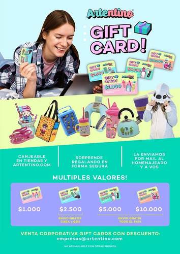 Imagen 4 de 5 de Gift Card Tarjeta Regalo A Domicilio Artentino Adultos Niños