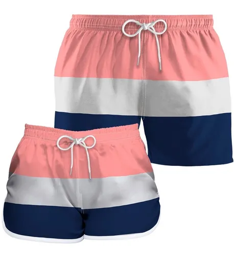 Kit Casal Short Colorido Mozao Moda Praia 2 P s Estampado