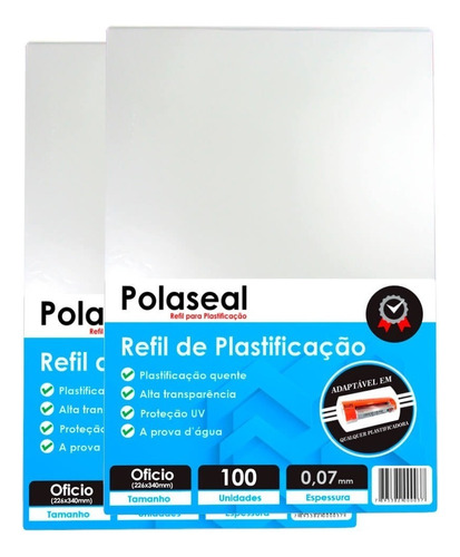 Polaseal Ofício 200un Plástico Plastificação 0,07 175mic