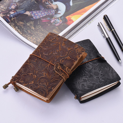 Diario De Viaje De Cuero Vintage Con Estampado De Flores En