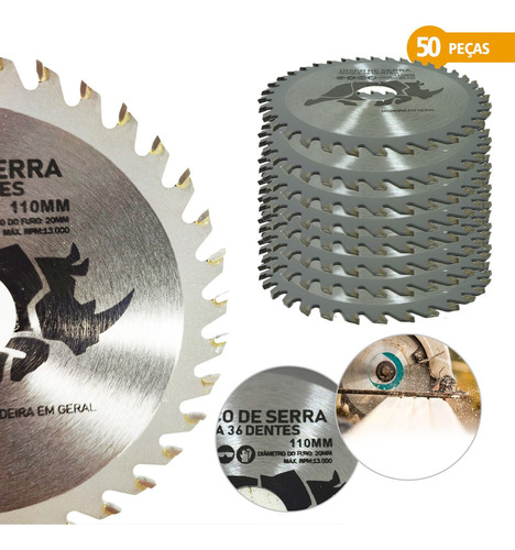 Kit 50 Discos De Serra Circular 4.3/8 Para Madeira 36 Dente