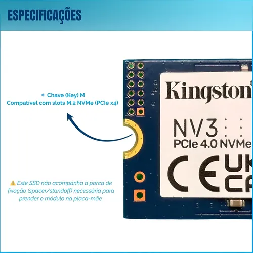 Ssd Kingston 1tb M2 Nvme3 Interno Pcie Gen 4.0 Leitura 6000mb/s