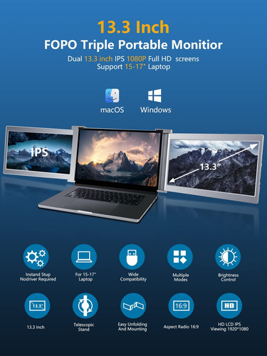 Extensor Pantalla Triple Para Laptop Fopo Fhd Ips Monitor