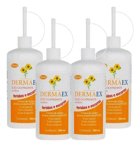  4 Dermaex Óleo De Girassol Dersani Feridas E Escaras 200ml