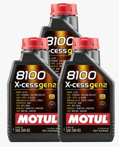 Kit Oleo Motor Motul 8100 X-cess Gen2 5w40 Sin C 3 Litros