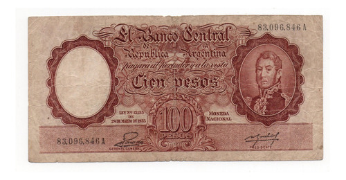 Billete Argentina 100 Pesos Moneda Nacional Bottero 2043