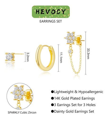 Hevcoy Pendientes De Cadena De Oro: Pendientes De Aro Para