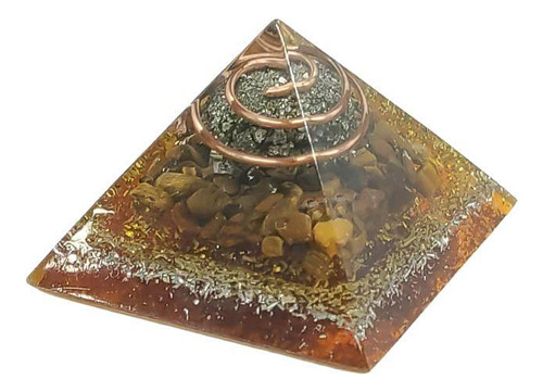 Orgonite Pirâmide 4cm Prosperidade - Pirita E Olho De Tigre