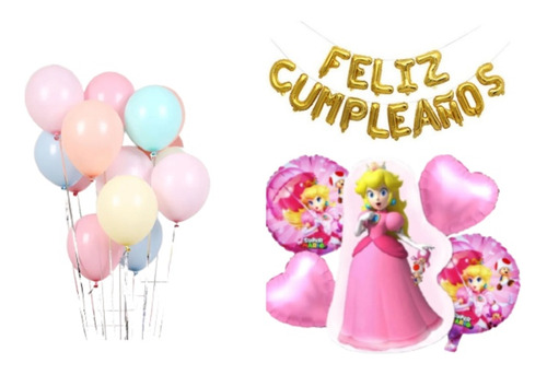 Globos Decoración Y Látex Prince Peach De Mario Bross Fiesta