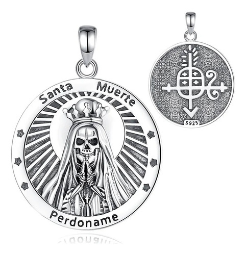 Colgante Santa Muerte Perdoname, En Plata Fina 950