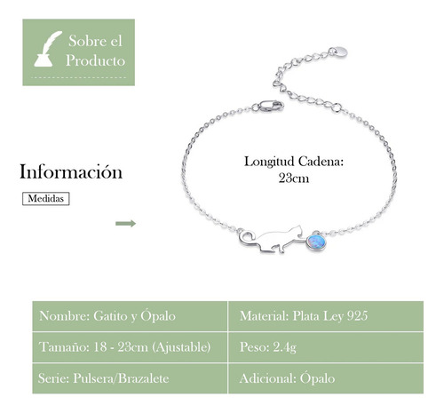 Pulsera Brazalete Gato Gatito Y Pelota De Ópalo Plata S925