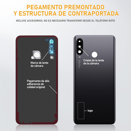 Tapa Trasera Bateria Para Huawei P30 Lite + Cristal Cámara Azul