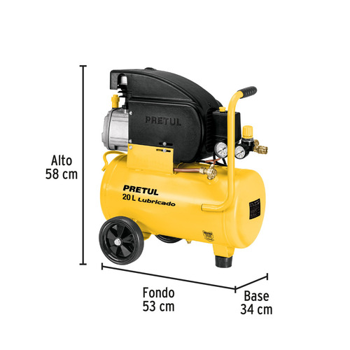 Kit Compresor de aire eléctrico portátil Pretul COMP-KIT20P3 monofásico 20L 1.5hp 127V 60Hz amarillo + manguera + pistola de gravedad