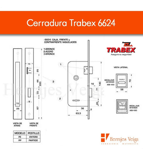 Imagen 2 de 8 de Cerradura Trabex 6624 T.kallay 4003 Prive 200 Candex117 Full