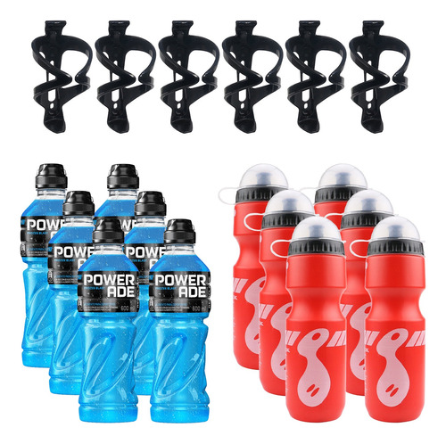 6 Botellas Deporte + 6 Porta Botella + 6 Powerade 600cc