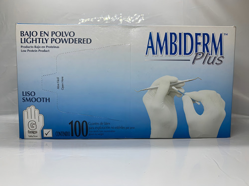 Guantes Desechables Ambiderm Plus De Látex Bajo En Polvo Blanco G