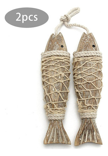 . 2 Piece Vintage Wooden Fish Ornament For Hanging