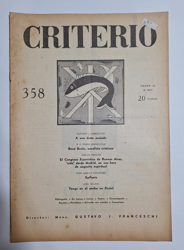 Antigua Revista Criterio 1935 Enero N°358 Religion Le409