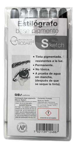 Kit Estilógrafo Rodart Sketch Negro Puntas Diferentes 6 Pzs