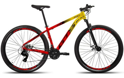 Mountain bike GTS Feel Full aro 29 15 24v freios de disco mecânico cor amarelo/vermelho