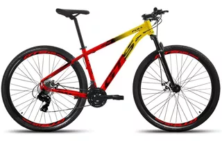 Mountain bike GTS Feel Full aro 29 17 24v freios de disco mecânico cor amarelo/vermelho