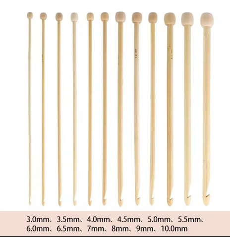 Conjunto Com 12 Agulhas Bambu Crochê Tricô Afegão Tunisiano