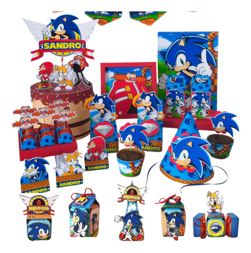 Kit Imprimible Cotillon Sonic + Candy Bar Editables Papeles 