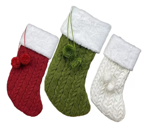 Calcetines Navideños Tejidos De 3 Piezas, Chimenea Navideña