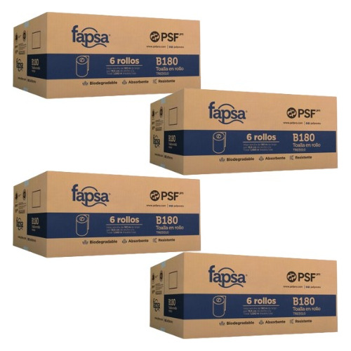 4 Cajas De Toalla En Rollo Fapsa Tr03510 180 M C/6 Rollos