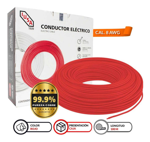 Cable Thw-ls/thhw-ls Ce Rohs 8 Awg En Caja Color Rojo