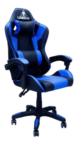 Imagen 2 de 2 de Silla de escritorio Libitium Gamer ergonómica negra y azul con tapizado de cuero sintético
