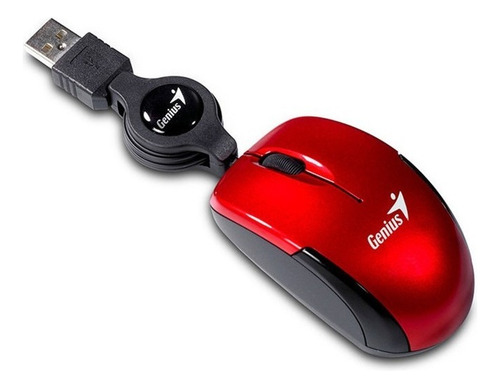 Mouse Micro Traveler Usb Mini Genius Rojo Cable Retractil