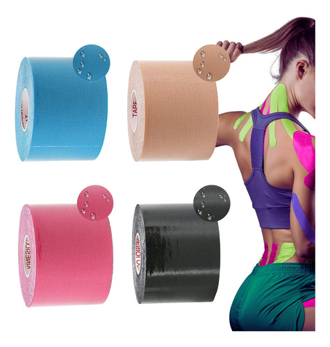 Kit 3 Fita Bandagem Elástica Fisioterapia Taping Muscular Tape Musculação Exercícios Esporte Joelho Coluna Vertebral Ombro Ligadura Cor Sortida